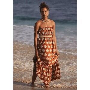 Free People Women Dress Maxi Leanna Cotton  Preppy Boho Vacay Size Medium NWT